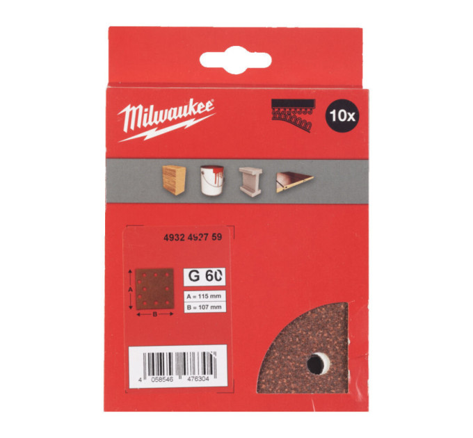 Шлифовальные листы MILWAUKEE, 115x107мм HL, зерно 60, (10шт)