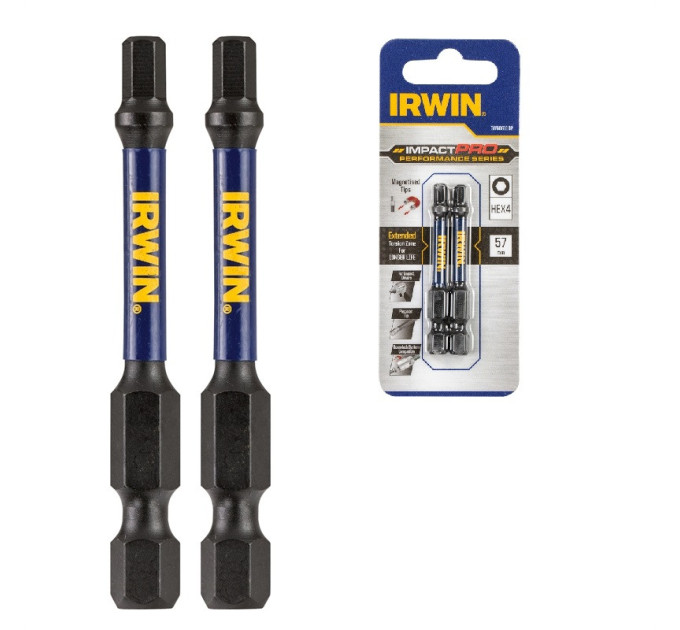Бита IMPACT PRO 1/4"/57мм HEX4 2шт, IRWIN