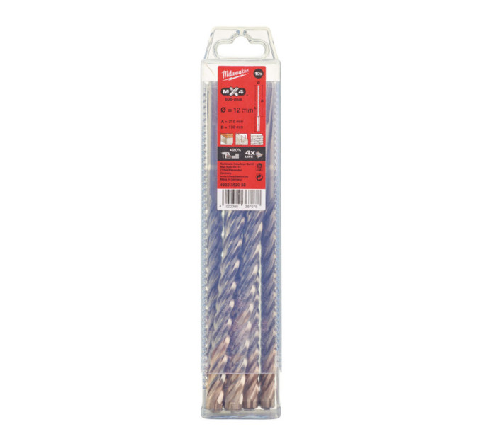 Бур SDS-PLUS MX4 MILWAUKEE, Ø12,0х210х150мм, (10шт)