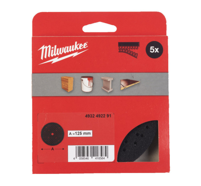 Подкладка защитная под сетки шлифовальные MILWAUKEE, Ø125мм (111 отверстий) (5шт)