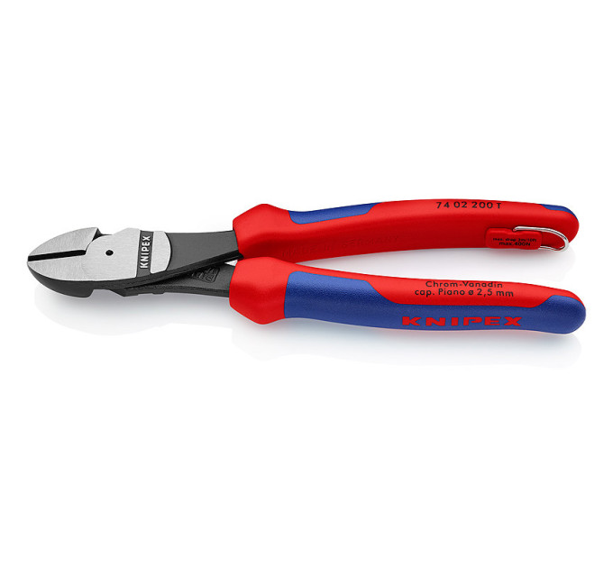 Кусачки боковые (бокорезы) особой мощности, Ø4,2мм, 200мм KNIPEX 74 02 200 T BK, с страховкой,фосфат