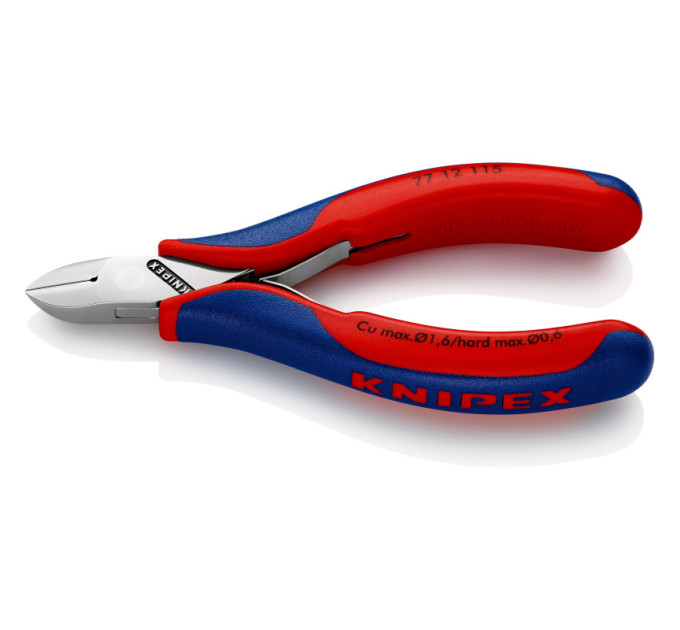 Кусачки боковые (бокорезы) для электроники, Ø1,6мм, 115мм KNIPEX 77 12 115 SB, полированные