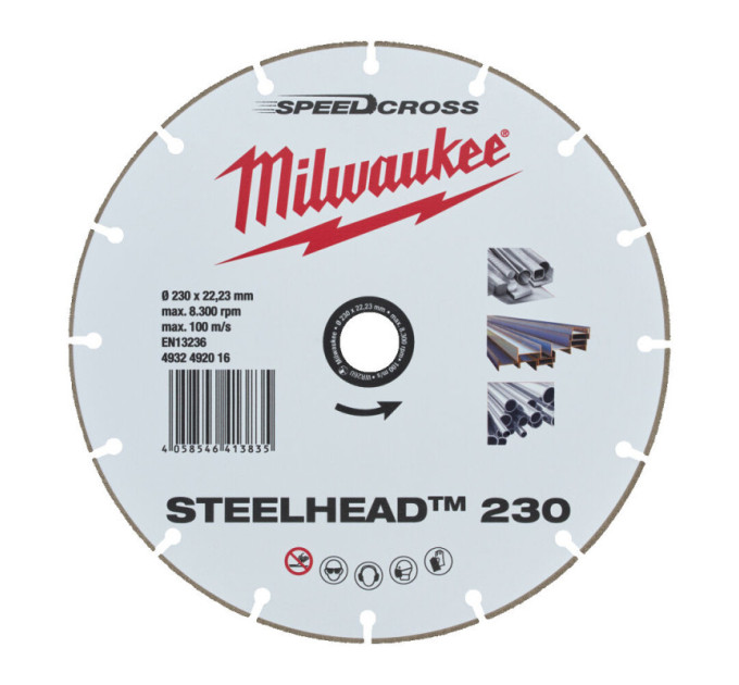 Диск алмазный Speedcross STEELHEAD™ 230 MILWAUKEE, Ø230мм, (металл, нержавейка)