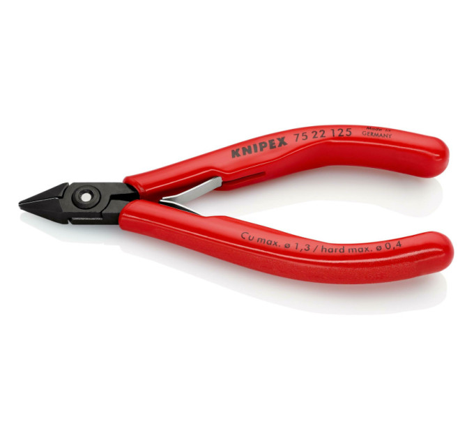 Кусачки боковые (бокорезы) для электроники, Ø0,9мм, 125мм KNIPEX 75 22 125, фосфатированные