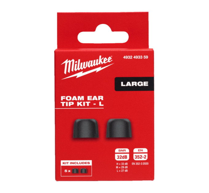 Сменные вкладыши (амбушюры) для наушников RLEPB MILWAUKEE, пена с еффектом памяти, L, 5 пар.