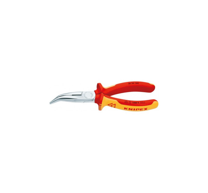 Круглогубцы плоские с режущей кромкой загнутые 40°, Ø2,5мм 160мм VDE KNIPEX 25 26 160, хромированные