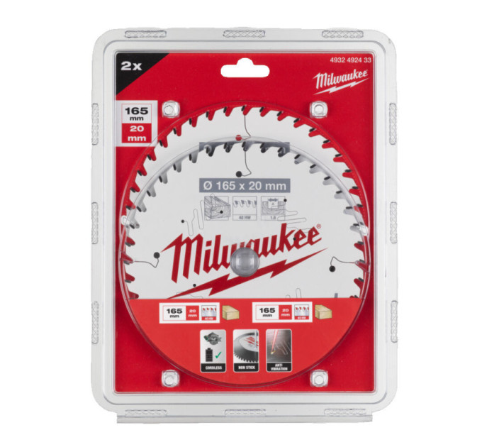 Набір дисків пильних MILWAUKEE Ø165х20х40зуб. (2шт 4932492433)