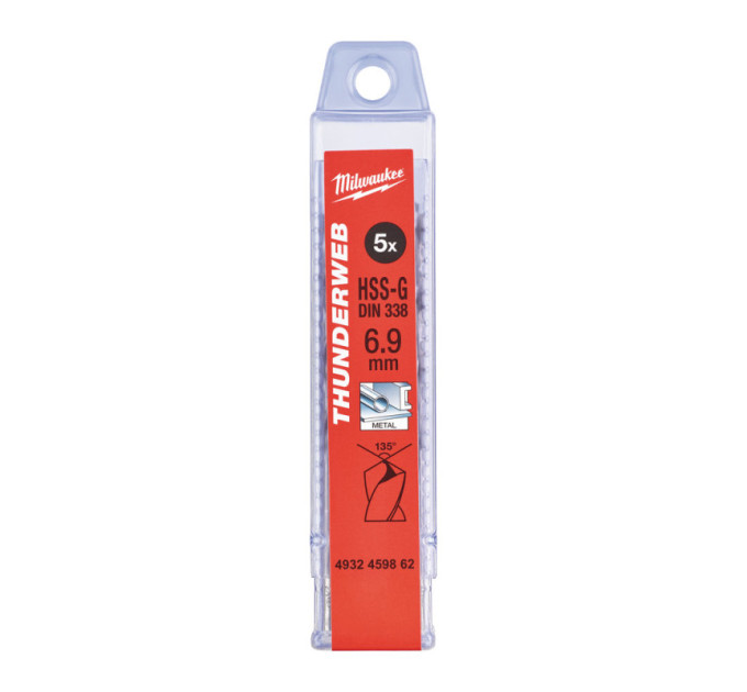 Свердло по металу THUNDERWEB HSS-G MILWAUKEE, DIN338, Ø6,9х109х69мм, (5шт)