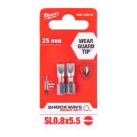 Бита SHOCKWAVE MILWAUKEE, SL0,8x5,5, 25мм, (2шт) Бита SHOCKWAVE MILWAUKEE, SL0,8x5,5, 25мм, (2шт)