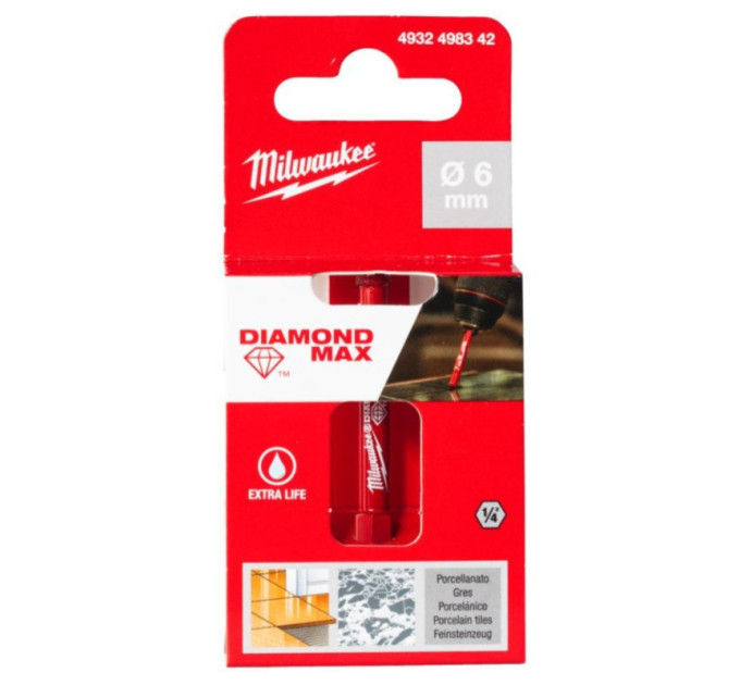 Коронка алмазная Diamond Plus/Max MILWAUKEE, Ø6,0мм (1/4 Hex) (с водой)