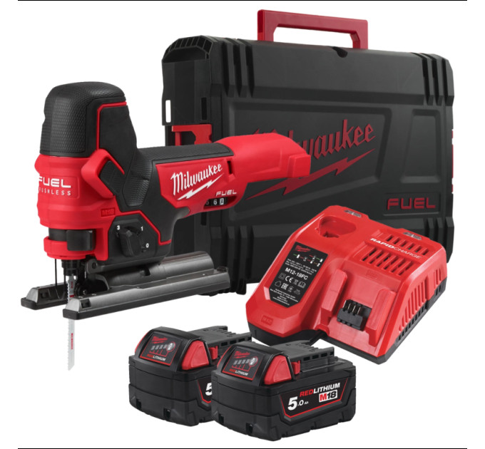 Пила лобзиковая аккумуляторная бесщёточная MILWAUKEE, M18 FBJS-502X (ЗУ, 2х5Ач, HDкейс)