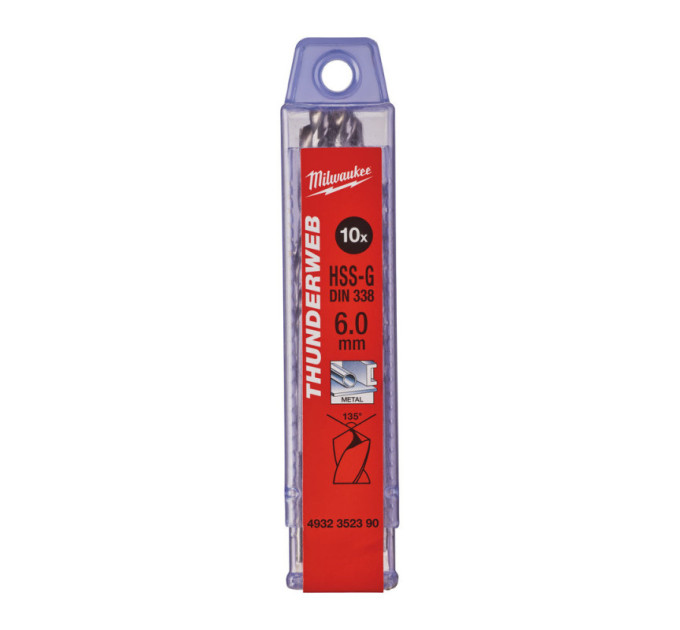 Свердло по металу THUNDERWEB HSS-G MILWAUKEE, DIN338, Ø6,0x93х57мм, (10шт)