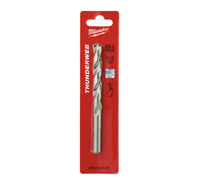 Сверло по металлу THUNDERWEB HSS-G MILWAUKEE, DIN338, Ø10,5x133х87мм