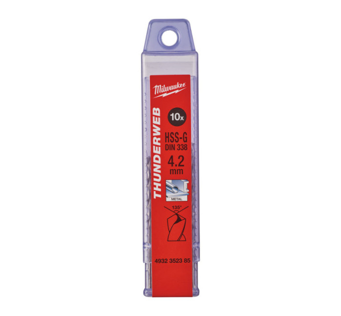 Свердло по металу THUNDERWEB HSS-G MILWAUKEE, DIN338, Ø4,2x75х43мм, (10шт)