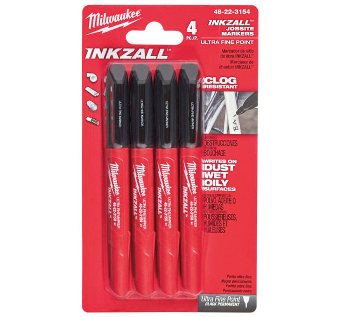Набор маркеров для стройплощадки INKZALL MILWAUKEE, ультра-тонких черных (4шт)