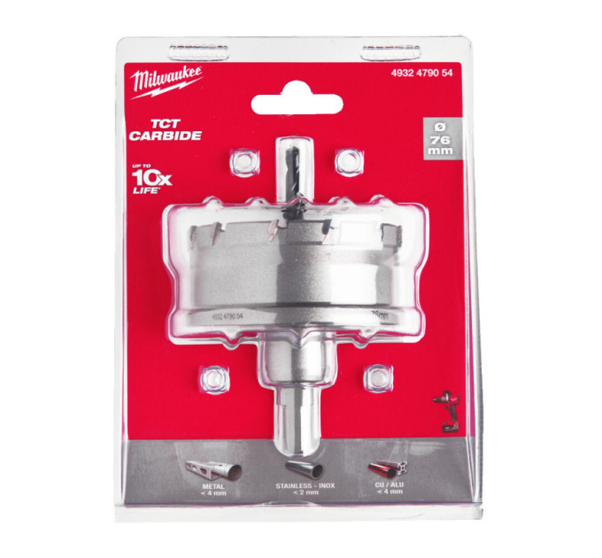 Цельная коронка Holesaw TCT MILWAUKEE для стали/нержавеющей стали, Ø76мм