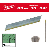 Набор гвоздей гальванизированных с D- образной шляпкой для нейлера MILWAUKEE, 15G/34°/63мм, (2200шт)