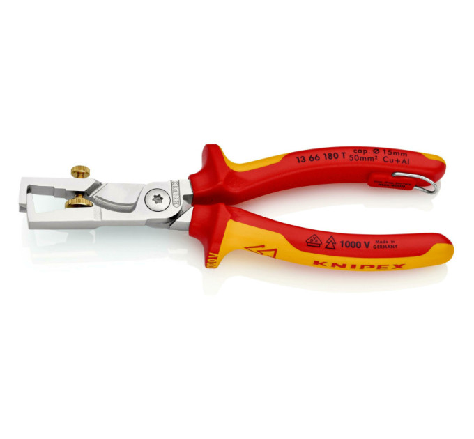 Клещи для удаления изоляции, с функцией резания кабеля, VDE StriX KNIPEX 13 66 180 T BK,с страховкой