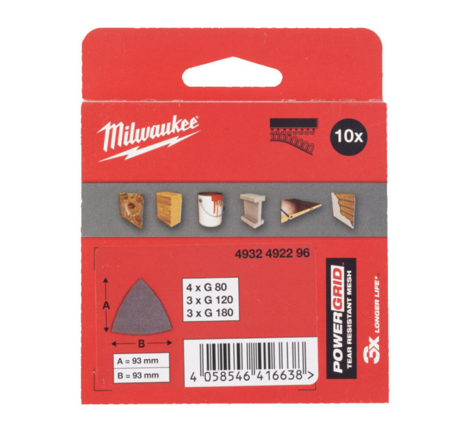 Набір сіток шліфувальних PG Mesh HL MILWAUKEE, 93х93х93мм, (10шт)