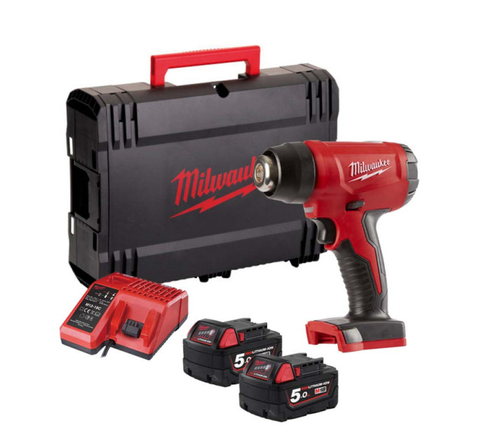 Пистолет горячего воздуха - фен аккумуляторный MILWAUKEE M18 BHG-502C (ЗУ+2акк.Х5Ач+кейс)