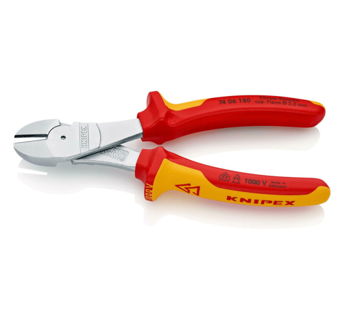 Кусачки боковые (бокорезы) особой мощности, Ø3,8мм, 180мм VDE KNIPEX 74 06 180, хромированные