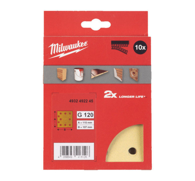 Шлифовальная бумага HP MILWAUKEE, 115х107мм HL, зерно 120, (10шт)