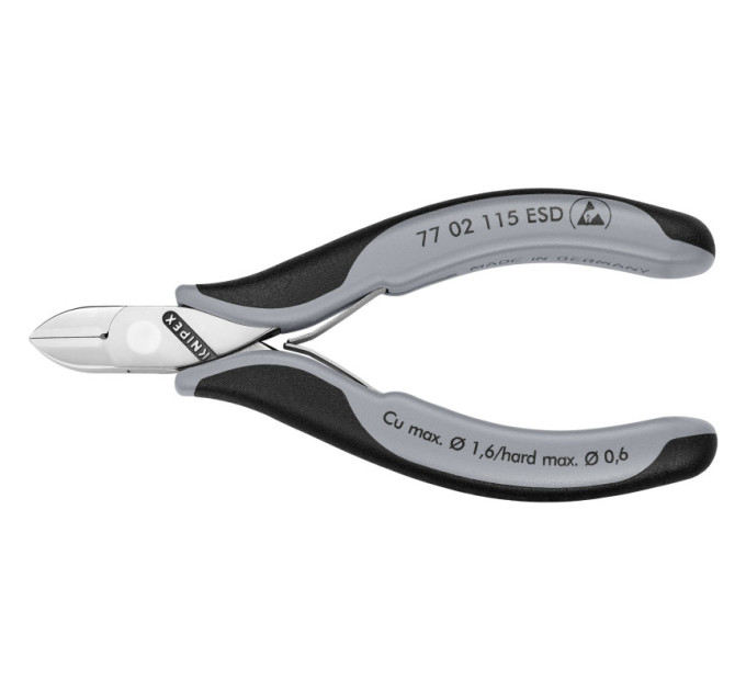 Кусачки боковые для электроники антистатические, Ø1,6мм, 115мм KNIPEX 77 02 115 ESD, полированные