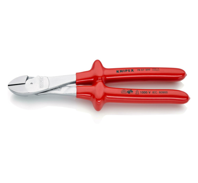 Кусачки боковые (бокорезы) особой мощности, Ø4,6мм, 250мм VDE KNIPEX 74 06 250, хромированные