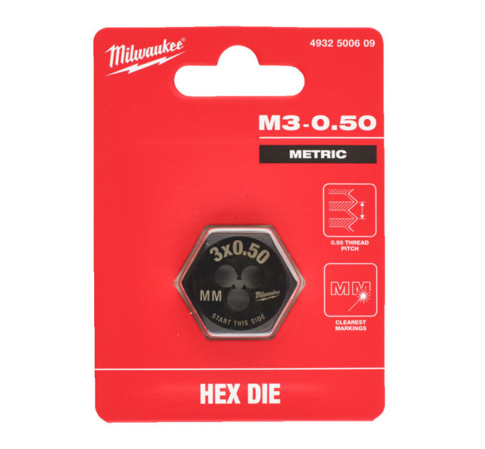 Плашка шестигранная MILWAUKEE, М3-0,5мм