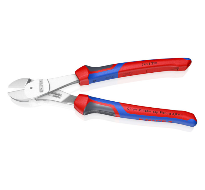Кусачки боковые (бокорезы) особой мощности, Ø4,6мм, 250мм KNIPEX 74 05 250, хромированные