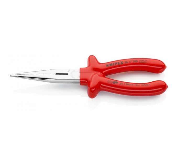 Круглогубцы плоские с режущими кромками Ø3,2мм, 200мм VDE KNIPEX 26 17 200, хромированные