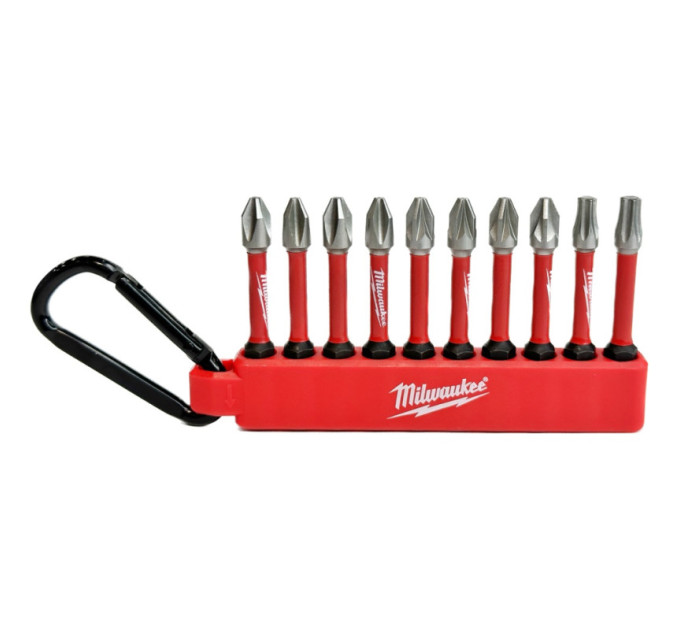Набор бит и держателя с карабином 10шт (4xPH2, 4xPZ2, 1xTX20, 1xTX25) MILWAUKEE