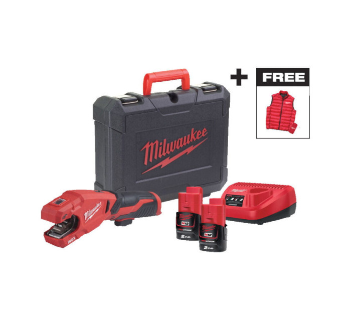 Труборез аккумуляторный по нержавеющей стали MILWAUKEE M12 PCSSMC-202C +жилетка