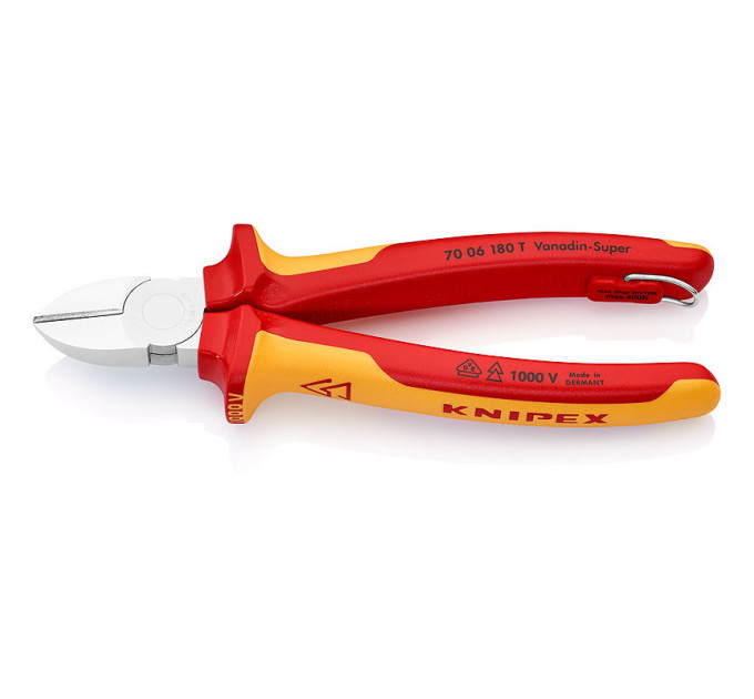 Кусачки боковые (бокорезы), Ø4,0мм, 180мм VDE KNIPEX 70 06 180 T, с страховкой, хромированные
