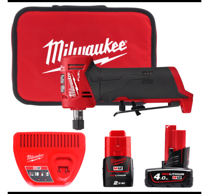 Машина шліфувальна акумуляторна цангова кутова безщіткова MILWAUKEE M12 FDGA-422B (ЗУ+2ак)