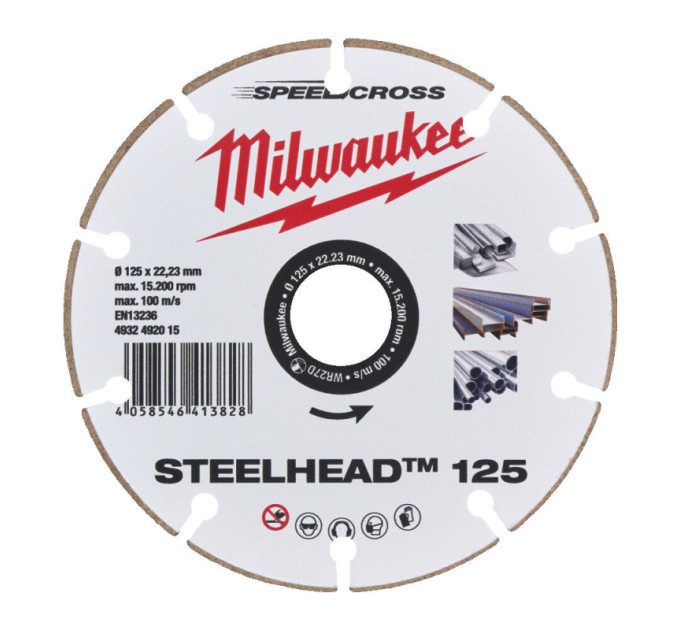 Диск алмазный Speedcross STEELHEAD™ 125 MILWAUKEE, Ø125мм, (металл, нержавейка)