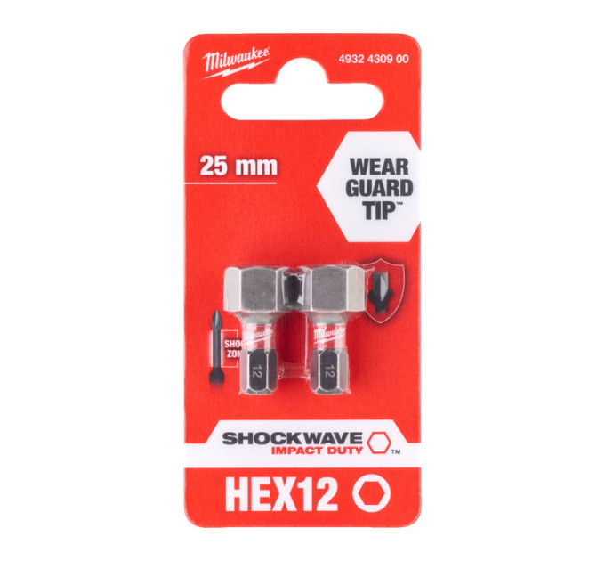 Бита SHOCKWAVE MILWAUKEE, Hex12,0, 25мм, (2шт)