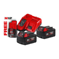 Енергокомплект MILWAUKEE M18 NRG-502 (ЗУ M12-18FC+2акк.Х5А В5) + подарунок акумулятор M12 B2