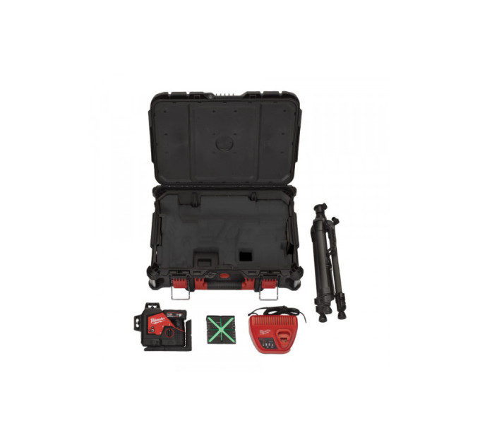 Нивелир лазерный аккумуляторный 3D MILWAUKEE, M12 3PLSKIT-401P (ЗУ+1акк.Х4Ач+оборудование+PACKOUT)