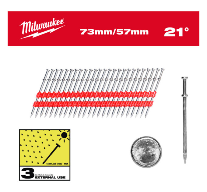 Гвозди для опалубки с двойной круглой головкой MILWAUKEE 3,3/21°/73мм (2000шт)