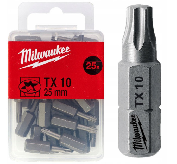 Бита MILWAUKEE, TX10, 25мм, (25 шт)