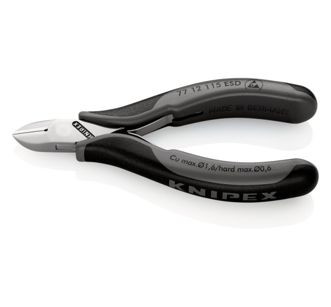 Кусачки боковые для электроники антистатические, Ø1,6мм, 115мм KNIPEX 77 12 115 ESD, полированные