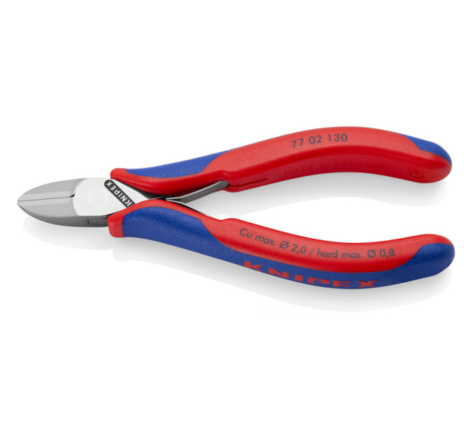 Кусачки боковые (бокорезы) для электроники, Ø2,0мм, 130мм KNIPEX 77 02 130 SB, хромированные