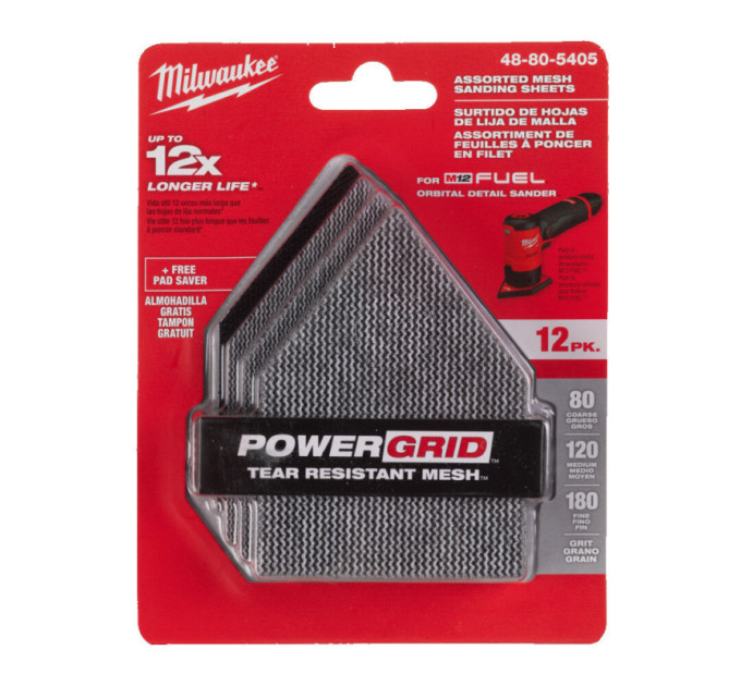 Набір сіток шліфувальних PG Mesh HL MILWAUKEE, 67х92мм, (12шт+підкладка) (для M12 FDSS)