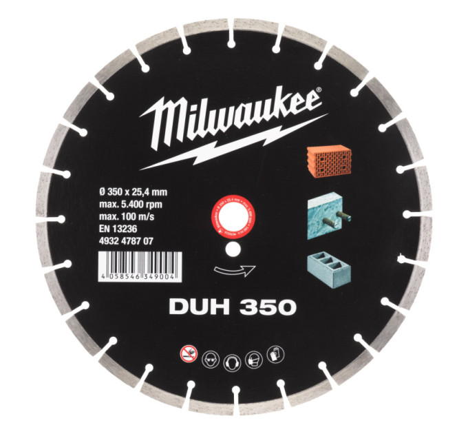 Диск алмазный MILWAUKEE DUH 350, Ø350мм (железобетон, кирпич) PROMO