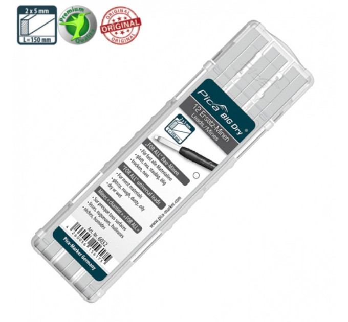 Стержни запасные BIG Dry Refills 6030 2В для PICA BIG Dry FOR ALL водорастворимые, графит, (12шт)