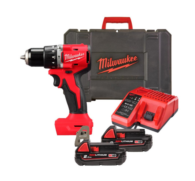 Дриль-шуруповерт акумуляторна безщіткова ударна MILWAUKEE M18 BLPDRC-202C (60Нм) (ЗУ+2Х2Ач+кейс)