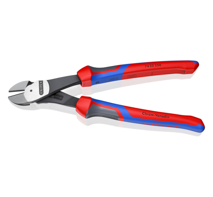 Кусачки боковые (бокорезы) особой мощности, 12°, Ø4,6мм, 250мм KNIPEX 74 22 250, фосфатированные