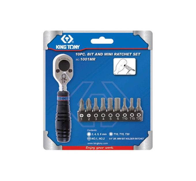 Набор вставок (бит) с трещоткой 1/4", TORX, HEX, PH, 10 предметов