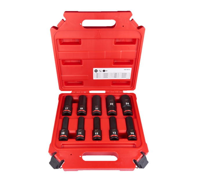 Набор головок ударных ShW 1/2" STD MILWAUKEE, удлиненных (10-24 мм) (10шт)